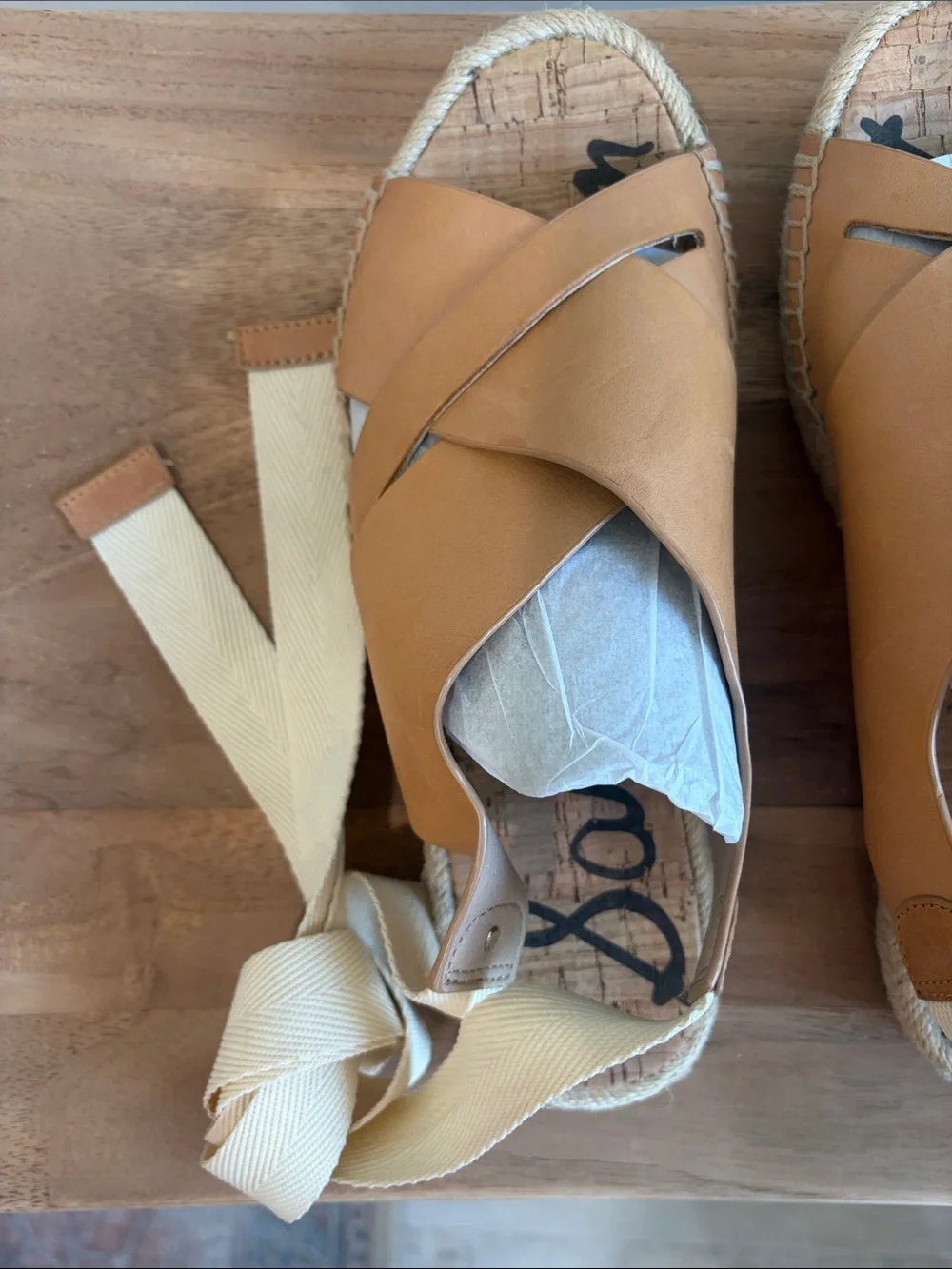 Sam Edelman Tan Leather Crisscross Espadrille Tie Sandals